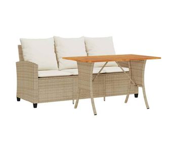 Vidaxl sofá jardín de 3 plazas con cojín y mesa beige ratán sintético