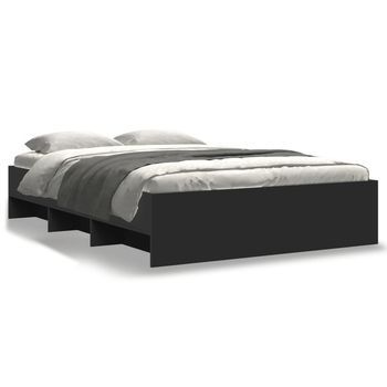 Cama De Matrimonio | Cama De Adulto | Estructura De Cama Madera De Ingeniería Negra 140x200 Cm