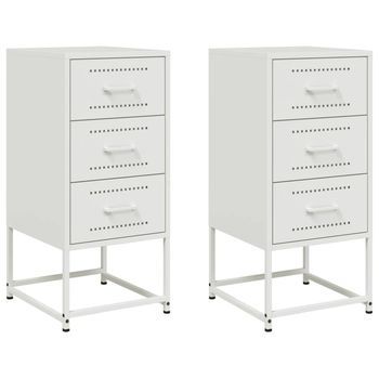 Juego De 2 Mesitas De Noche - Mesillas Acero Blanco 36x39x78 Cm Mc5665