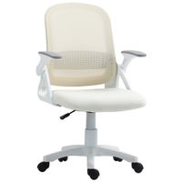 homcom silla giratoria de malla transpirable silla ergonomica con reposabrazos abatibles y soporte lumbar blanco   aosom espana