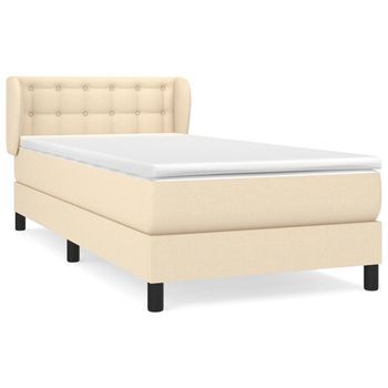 Cama Individual | Cama Para Adultos | Cama Box Spring Con Colchón Tela Color Crema 100x200 Cm