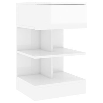 Mesita De Noche, Mesilla Madera Contrachapada Blanco Brillo 40x35x65 Cm