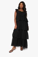vestido plus maxi de chifon con volante negro