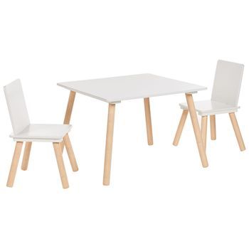 Conjunto Infantil 2 Plazas Elegante Mesa Con Sillas Mdf Madera De Pino Habitación Infantil Blanco Y Madera Clara Wringley