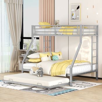Litera De Metal Con Cama Nido 90/140x200 Cm Y Escaleras Laterales, Plata