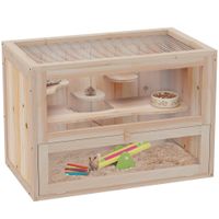 pawhut jaula para hamster de madera 2 niveles plataformas 60x35x42 cm natural