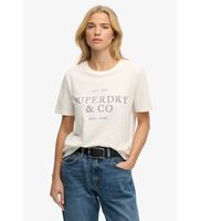 superdry para mujer w1011853a camiseta luxe blanco crema xs casual algodon manga corta