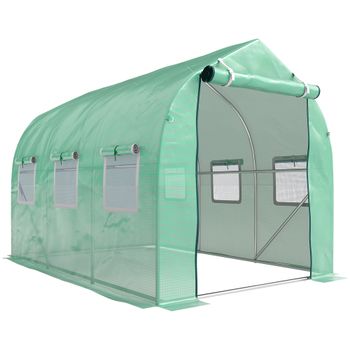 Outsunny Invernadero de Túnel 3x2x2 m con 6 Ventanas de Malla y Puerta Invernadero de Huerto para Patio Jardín Verde