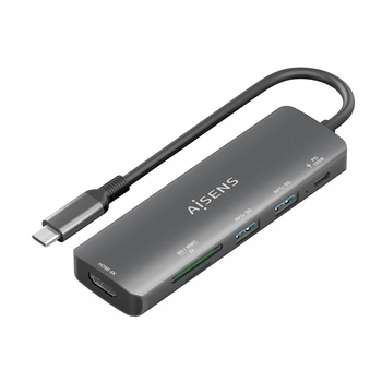 AISENS USB C Dock 6 en 1 USB C A 1x HDMI 2x USB A 1x USB C PD 100W 1x SD 1x MicroSD Gris 15cm