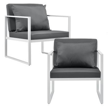 [casa.pro] 2 X Sillón Silla De Jardín 70 X  60 X 60 Cm Set De 2 Mueble De Jardín Para Exterior Blanco