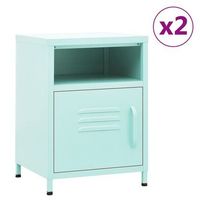 juego de 2 mesitas de noche con compartimento y puerta 35 x 35 x 51 cm acero verde dec035756