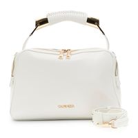 bolso de mano efecto piel con asa de metal y hilo decorativo white