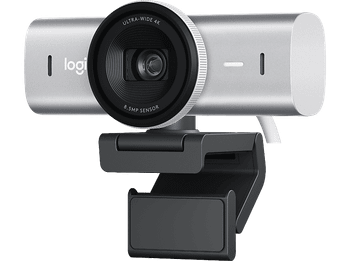 Webcam - Logitech MX Brio, Ultra HD 4K, Corrección de iluminación automática, Autoencuadre, Micrófonos/reducción ruido, Tapa privacidad, Gris