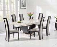 raphael 170cm cream and black pedestal marble dining table with raphael chairs