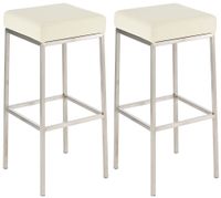 set de 2 taburetes de bar con reposapies en simil cuero crema