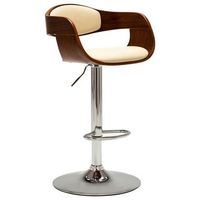 taburete bar x1 trona retro en madera curvada y pvc crema y metal dec029462