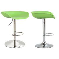 juego de 2 taburetes de bar asiento giratorio y regulable en altura plastico verde patas de tulipa de metal cromado con reposapies tdb10272