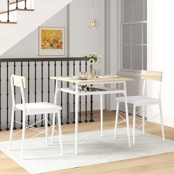 Mesa Y Sillas De Comedor De Acero Mdf Homcom 70x70x75 Cm Blanco Roble