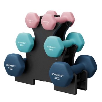 Juego de Mancuernas Hexagonales con Soporte, Rosa + Agua + Azul
