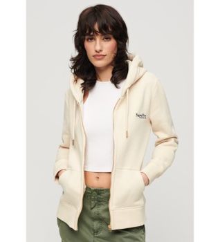 Superdry para mujer. W2012047A Sudadera con capucha, cremallera y logo Essential beige (L), Casual, Algodón, Manga larga