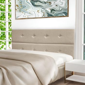 Cabecero Cama Moscú Largo Tapizado Tejido Antimanchas Beige 200x125cm