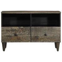 mueble tv  mueble de salon  mesa de tv madera maciza de mango gris claro 70x335x46 cm