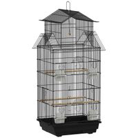 pawhut jaula para pajaros de acero con comederos perchas columpio y bandeja extraible 505x41x104 cm negro