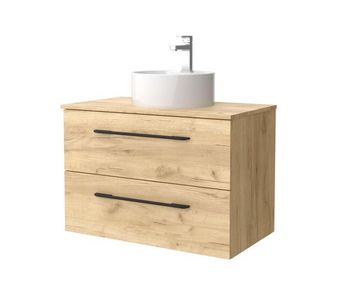 Mueble de baño morai 80 cm roble con tirador negro | lavabo sobre encimera | salgar
