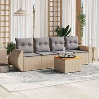 conjunto de sofas jardin con cojines 5 uds  mueble jardin mesa y sillas ratan sintetico beige cfw560934