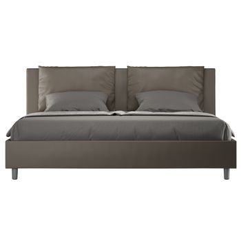 Cama Para Adultos Moderna Con Cojines Acolchados De Piel Sintética Anja.-color Marrón-ropa De Cama 180x200 Cm