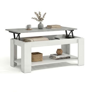 Mesa De Centro Elevable Con Almacenaje 102x43-54 Cm Lya Blanco Artik (blanco Mate) - Gris Cemento 50 X 54 X 50 Cm
