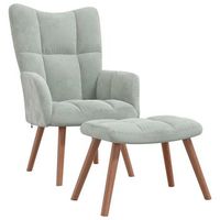 sillon lounge de diseno moderno con reposapies en terciopelo gris claro dec026513