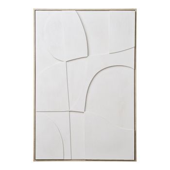 Pintura Mural Abstracta En Relieve Blanca De 60 X 90 Cm