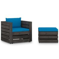 muebles de jardin 2 piezas con cojines madera impregnada gris vidaxl
