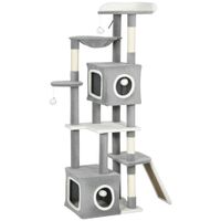pawhut arbol rascador para gatos con 2 casetas rampa posaderos y 4 bolas 48x40x165 cm gris y blanco