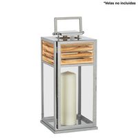 farol portavelas cromado madera