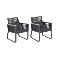 conjunto de 2 sillas de comedor de exterior modernas de metal negro con cojines de poliester canetto
