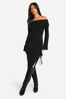 vestido petite maxi de punto en ochos suave con escote bardot asimetrico negro