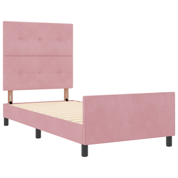 Cama Individual | Estructura De Cama Terciopelo Rosa 90x190 Cm Cfw10561
