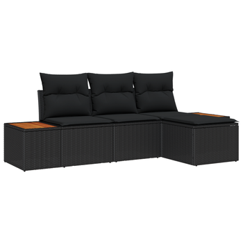 Juego De Sofá De Jardín De 4 Uds Con Cojines Negro Poliratán Acacia Cfw558875