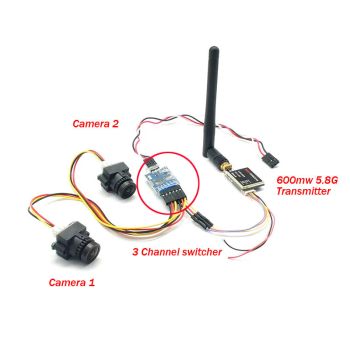 Sistema de Doble Cámara EWRF FPV 1000TVL CMOS Mini Dos Cámaras + 5.8GHz 600 mW 40CH VTX + Soporte de Interruptor 3CH PMW