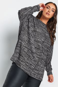 Yours Luxury Top Gris Jaspeado Con Costura Frontal, Mujer Curvy Y Tallas Grandes, Yours Luxury Capsule Collection