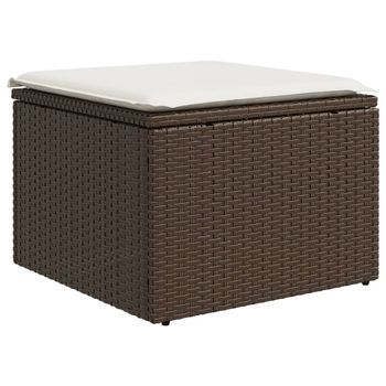 Taburete De Jardín | Otomana De Jardín | Reposapiés De Jardín Con Cojín Ratán Sintético Marrón 55x55x37 Cm