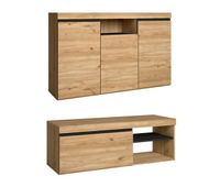 set naturale salon comedor mueble auxiliar  buffet-mueble tv 120cm roble negro nordico