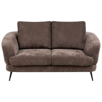 Sofá 2 Plazas Tapizado De Chenilla Con Reposabrazos Patas De Hierro Negras Sala De Estar Marrón Oscuro Kjaer