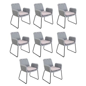Silla De Jardín Con Reposabrazos De Mimbre Balero Gris Claro - Lote De 8