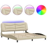 estructura de cama con luces led tela crema 180x200 cm