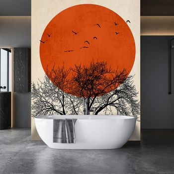 Papel pintado gráfico sol rojo 208x270cm