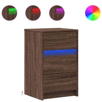Mesita De Noche Con Luces Led Madera De Ingeniería Roble Marrón