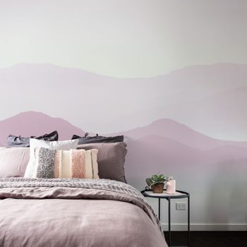 Papel pintado panorámico misty mountains, rosa 340 x 250cm